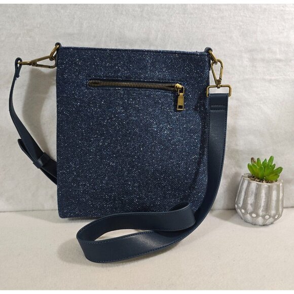 Kerry Women's Blue Speckled Tweed‎ and Leather Messenger Bag Crossbody Strap - Picture 3 of 9